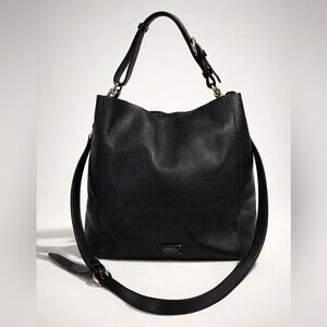 Frances Valentine Pebbled Leather Hobo Bag, crossbody strap, black, EUC